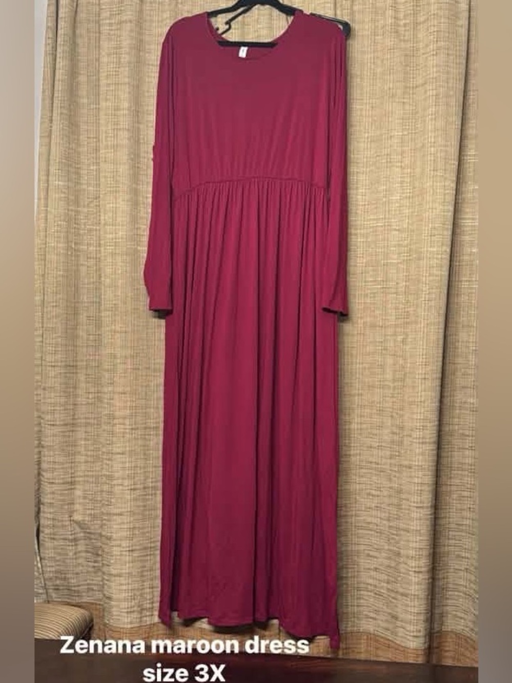 Zenana Outfitters Maroon Long Sleeve Maxi Dress